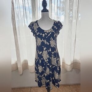 I.JOAH Floral Dress - Navy and Cream. Size Medium.